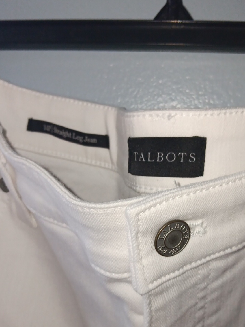Talbots White Straight-Leg Jeans with Branded Button